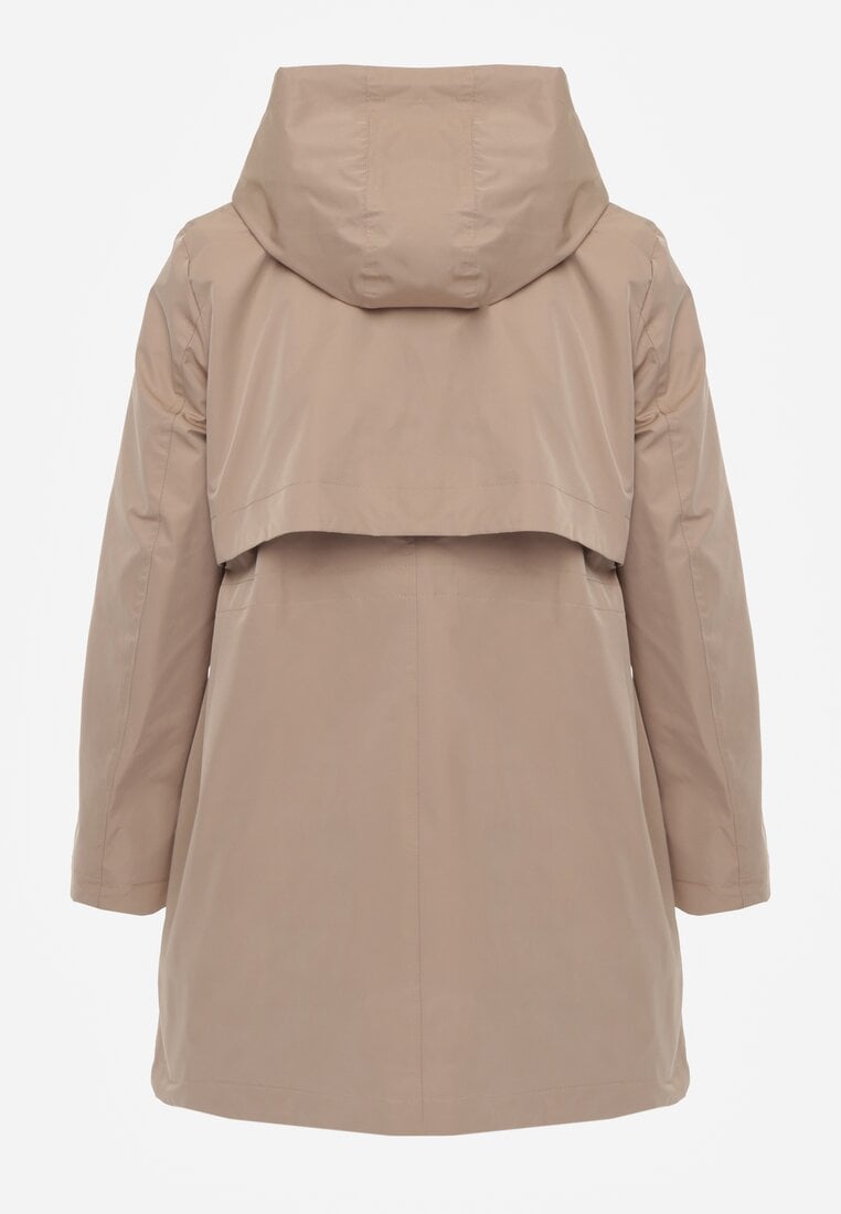 Ciemnobeżowa Kurtka Parka Ozdobiona Sznurkami przy Odpinanym Kapturze Loriballe