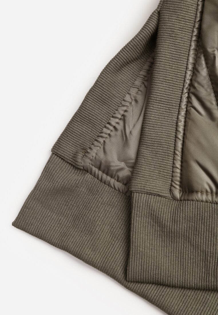 Zielona Przejściowa Kurtka z Kapturem Zdobiona Pikowaniem Fesulia