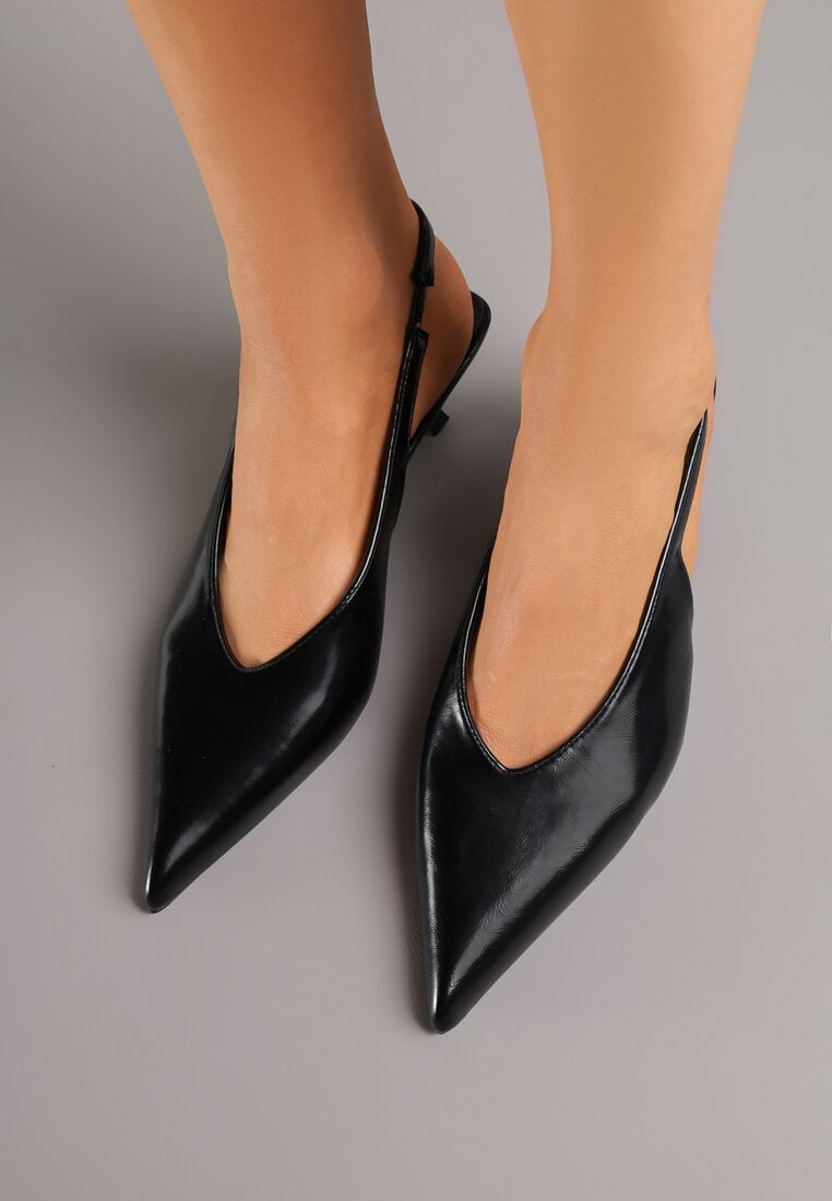 Czarne Czółenka Slingback na Obcasie Typu Kaczuszka Latorra