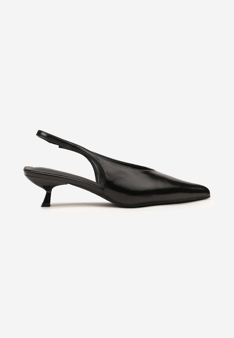 Czarne Czółenka Slingback na Obcasie Typu Kaczuszka Latorra