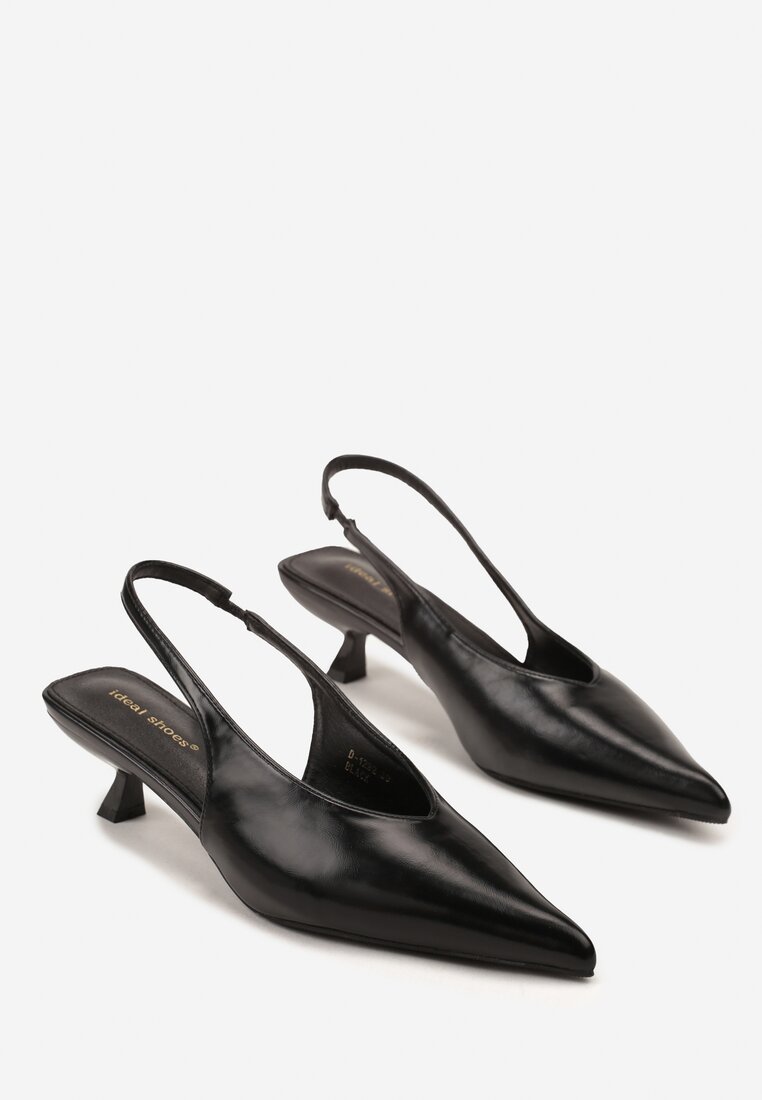Czarne Czółenka Slingback na Obcasie Typu Kaczuszka Latorra