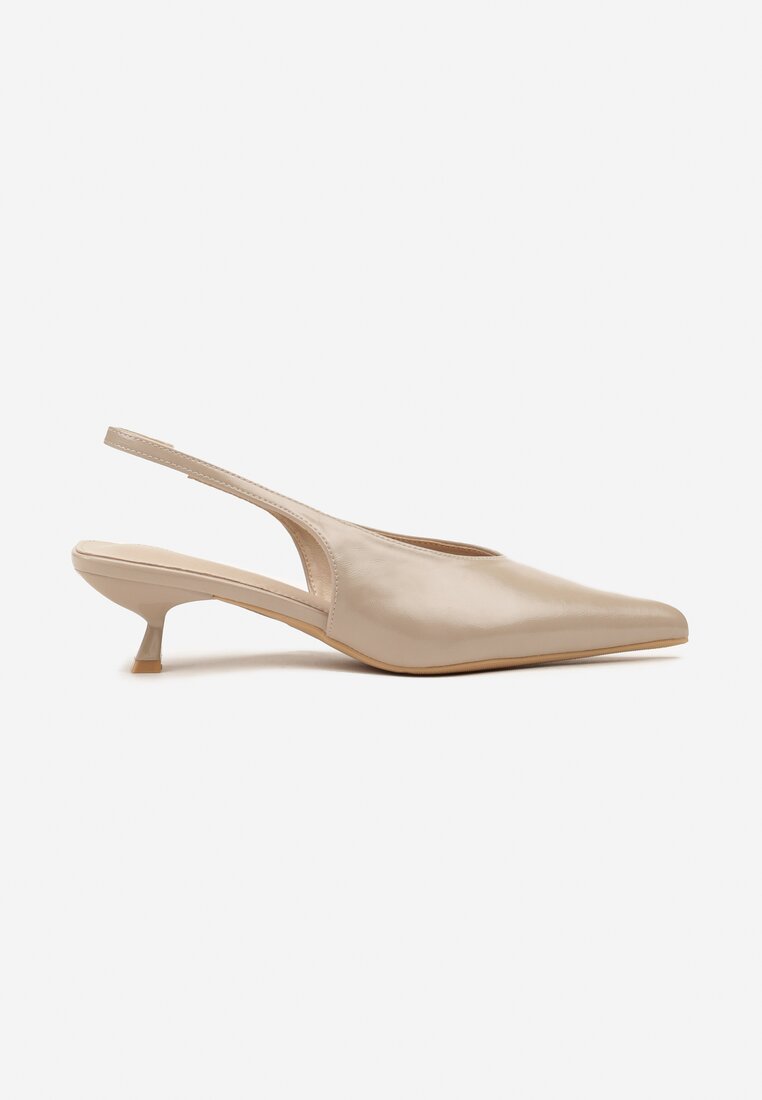Beżowe Czółenka Slingback na Obcasie Typu Kaczuszka Latorra