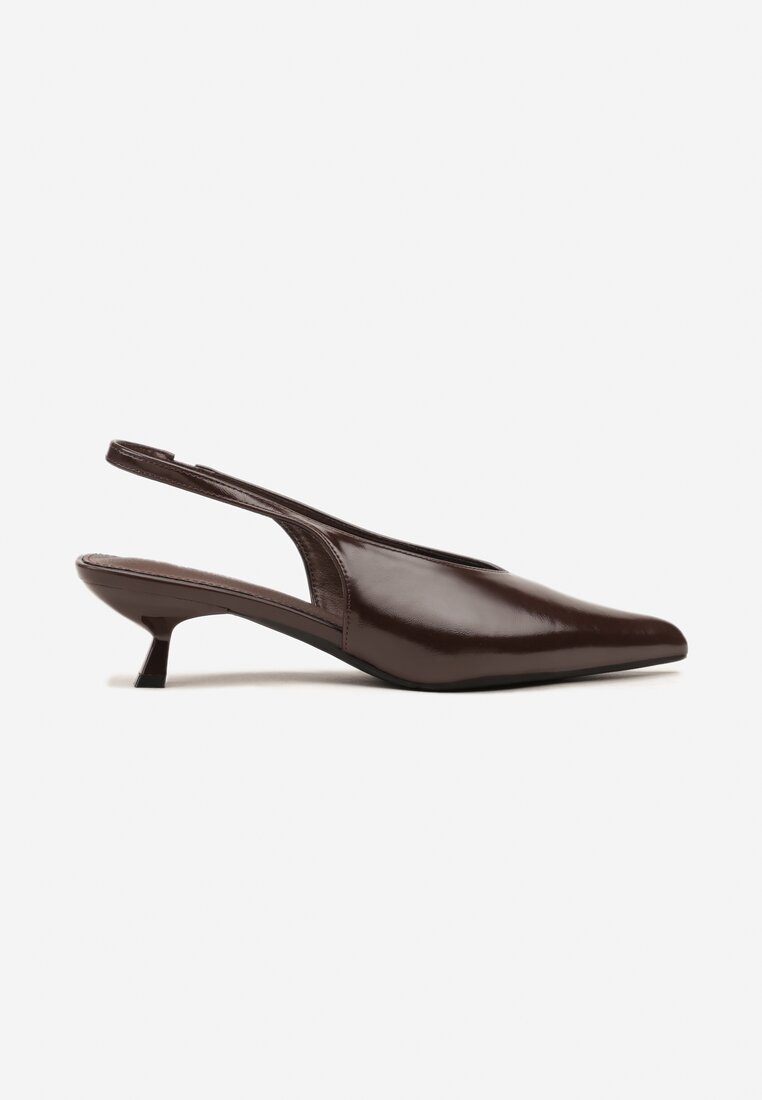 Brązowe Czółenka Slingback na Obcasie Typu Kaczuszka Latorra