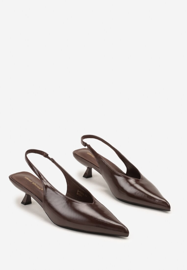 Brązowe Czółenka Slingback na Obcasie Typu Kaczuszka Latorra