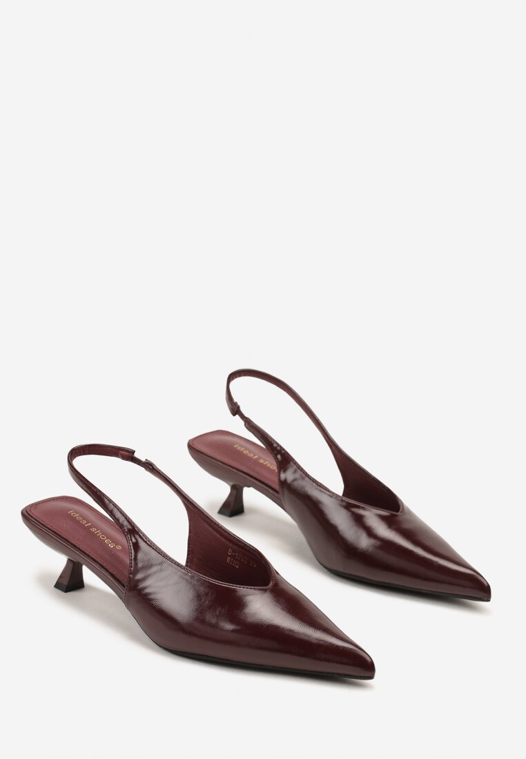 Bordowe Czółenka Slingback na Obcasie Typu Kaczuszka Latorra