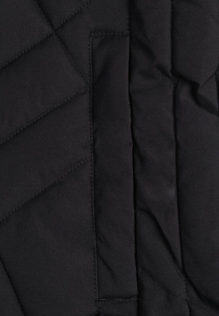 Czarna Pikowana Kamizelka o Taliowanym Kroju z Kapturem Tulonea