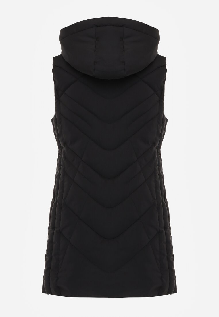 Czarna Pikowana Kamizelka o Taliowanym Kroju z Kapturem Tulonea
