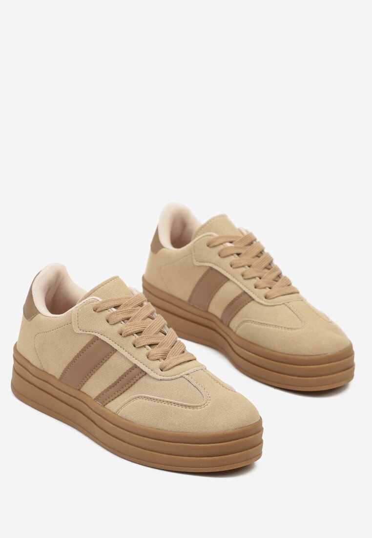 Ciemnobeżowe Sneakersy w Stylu Klasycznych Tenisówek na Platformie Nallania