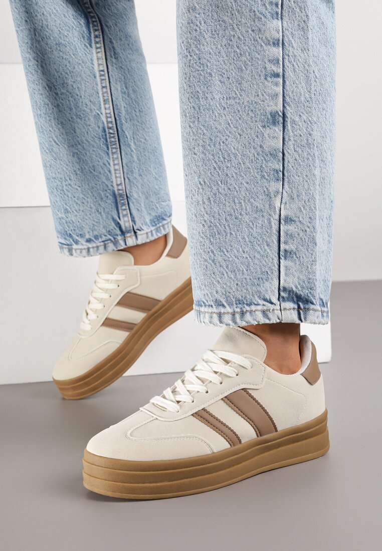 Beżowe Sneakersy w Stylu Klasycznych Tenisówek na Platformie Nallania