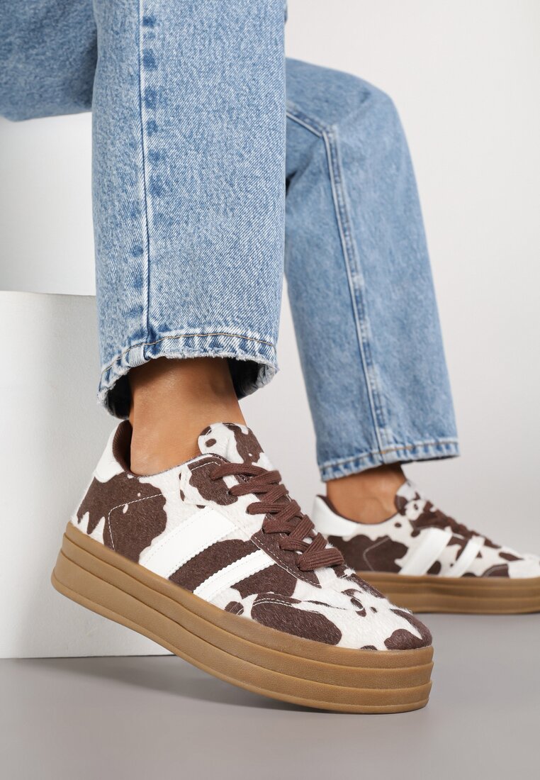 Brązowe Sneakersy w Stylu Klasycznych Tenisówek na Platformie Nallania
