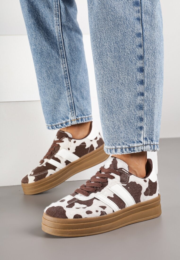 Brązowe Sneakersy w Stylu Klasycznych Tenisówek na Platformie Nallania