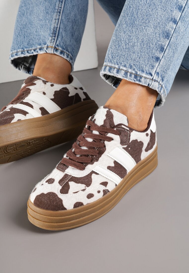 Brązowe Sneakersy w Stylu Klasycznych Tenisówek na Platformie Nallania