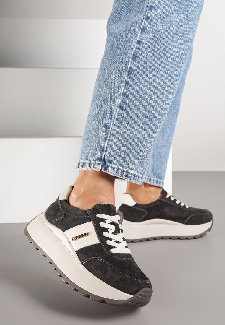Brązowe Sneakersy z Naturalnego Zamszu ze Skórzaną Wkładką Latisella