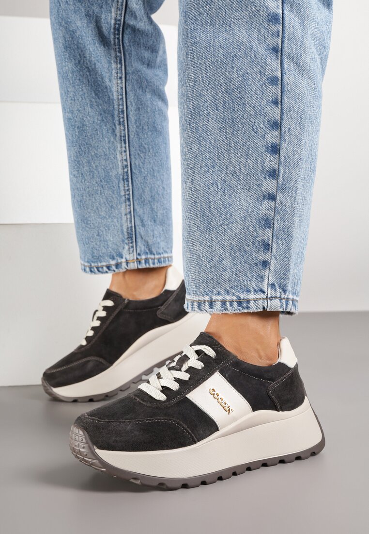 Brązowe Sneakersy z Naturalnego Zamszu ze Skórzaną Wkładką Latisella