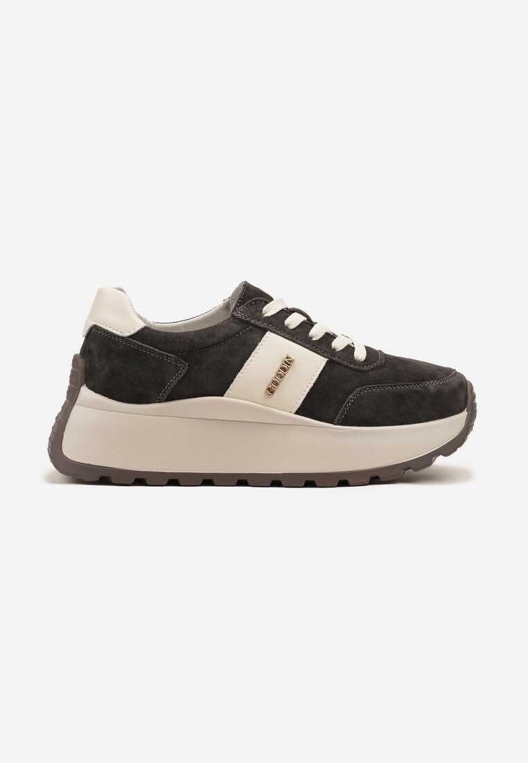 Brązowe Sneakersy z Naturalnego Zamszu ze Skórzaną Wkładką Latisella