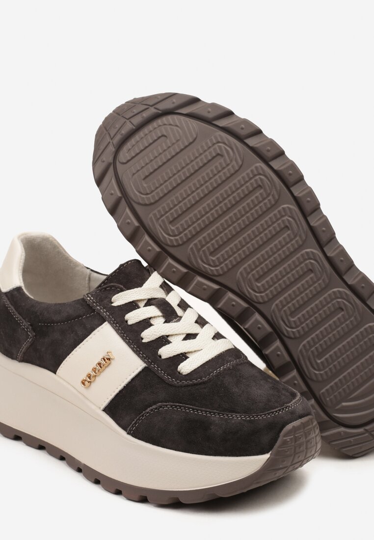 Brązowe Sneakersy z Naturalnego Zamszu ze Skórzaną Wkładką Latisella
