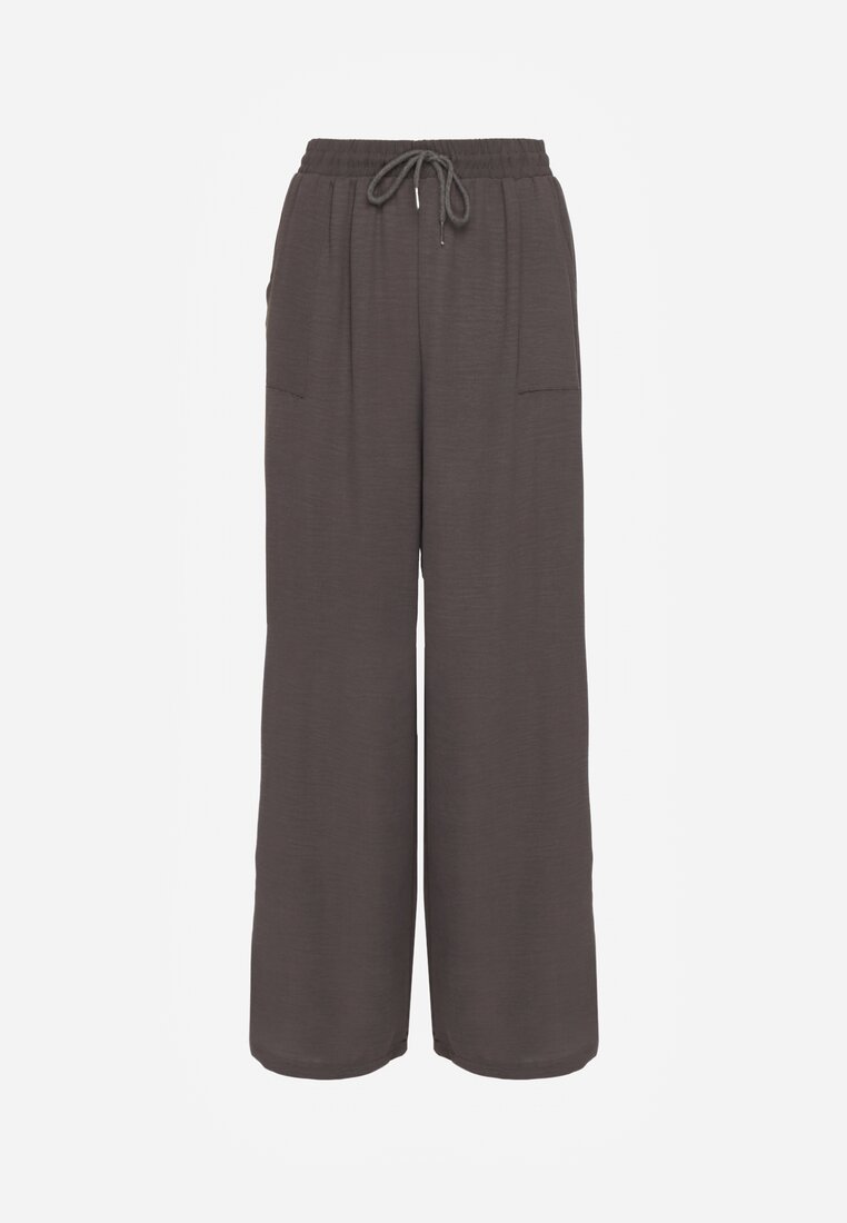 Szare Szerokie Spodnie z Wiskozą z Gumką w Pasie Lealirre