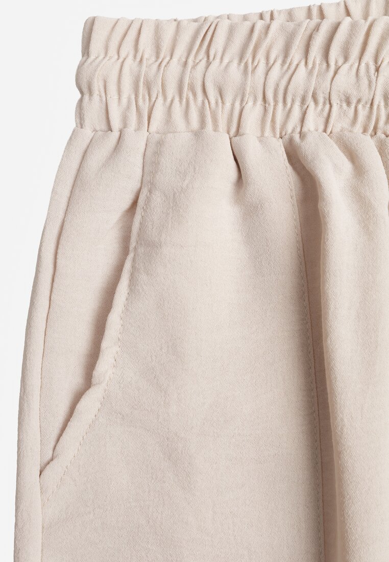 Beżowe Szerokie Spodnie z Wiskozą z Gumką w Pasie Lealirre