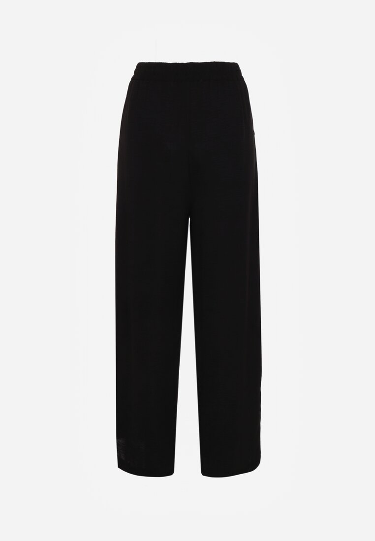 Czarne Szerokie Spodnie z Wiskozą z Gumką w Pasie Lealirre