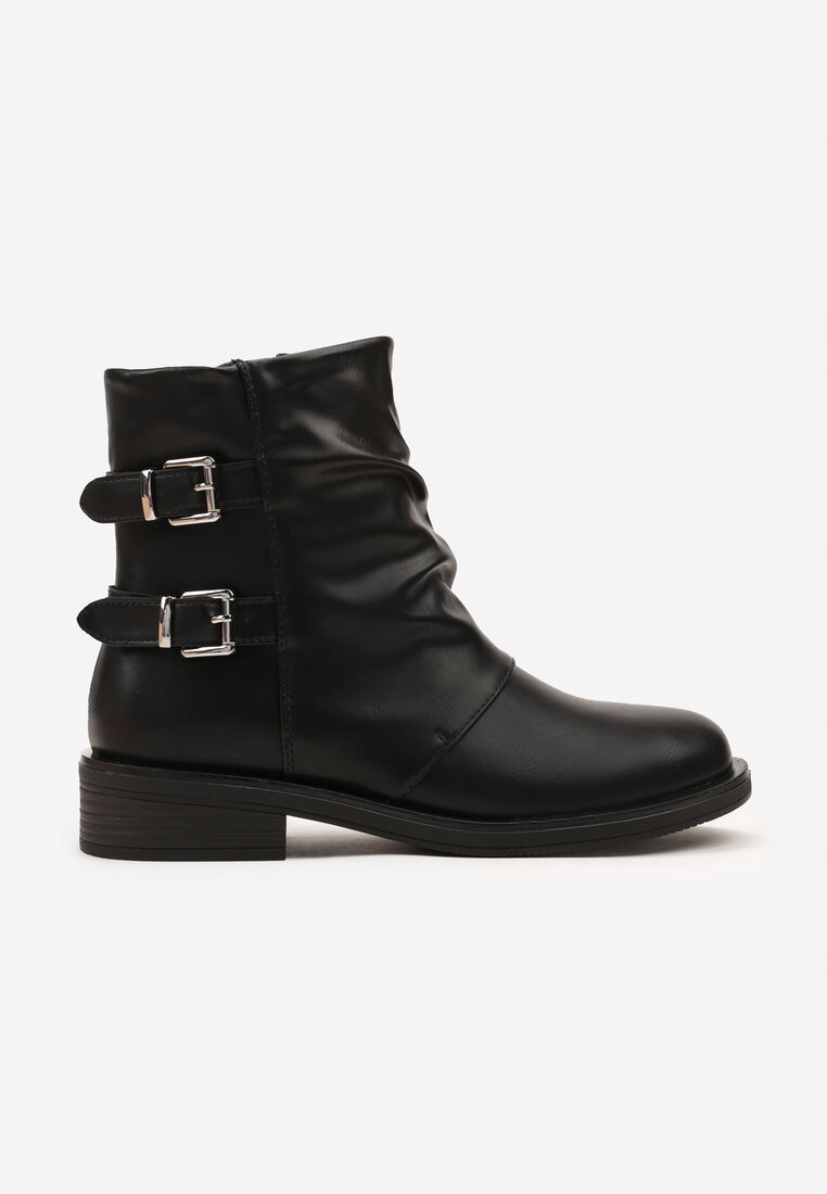 Czarne Botki Typu Biker Boots ze Sprzączkami Tulianelle