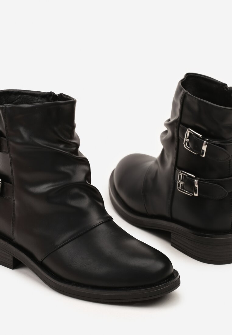 Czarne Botki Typu Biker Boots ze Sprzączkami Tulianelle