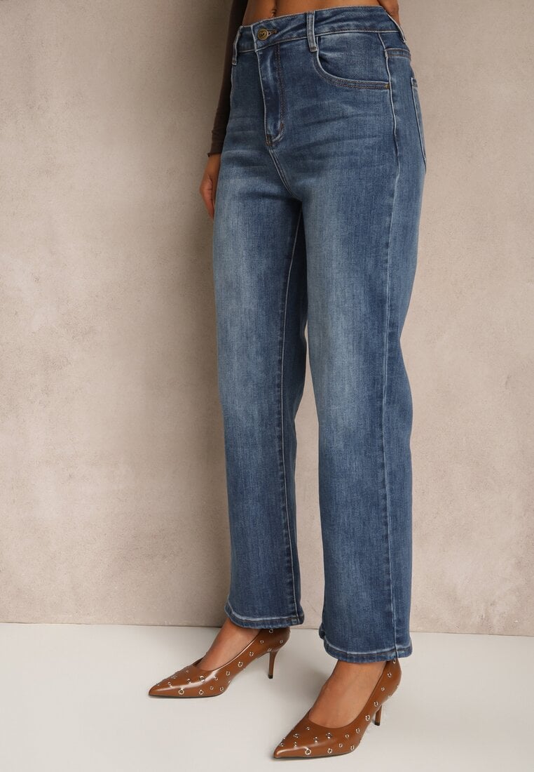 Niebieskie Proste Jeansy Regular Waist Fesalira
