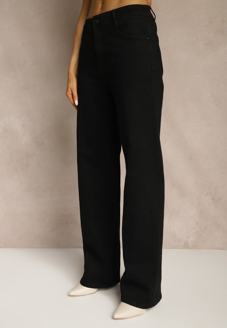 Czarne Jeansy Wide Leg High Waist z Bawełną i Domieszką Wiskozy Zozelia