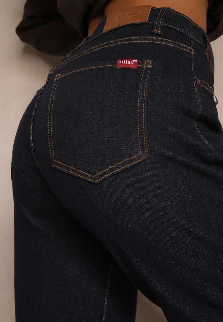 Niebieskie Jeansy Mom Fit Regular Waist Ahortia