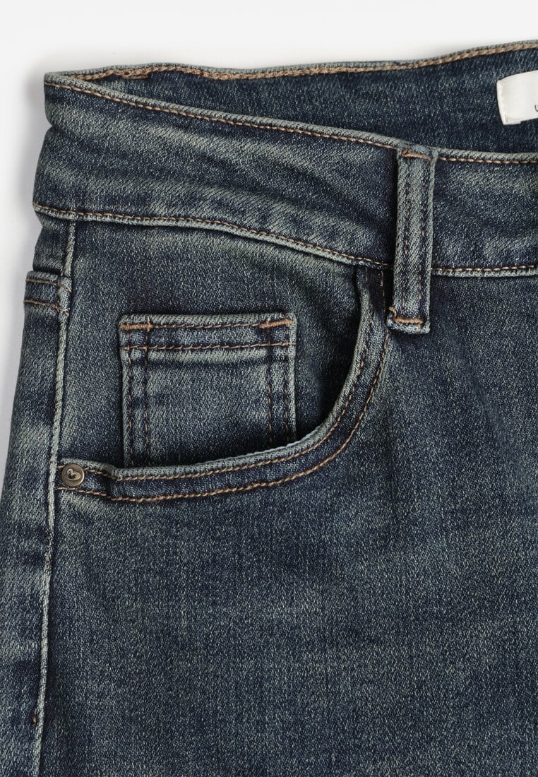 Niebieskie Jeansy High Waist o Kroju Dzwonów Feseara