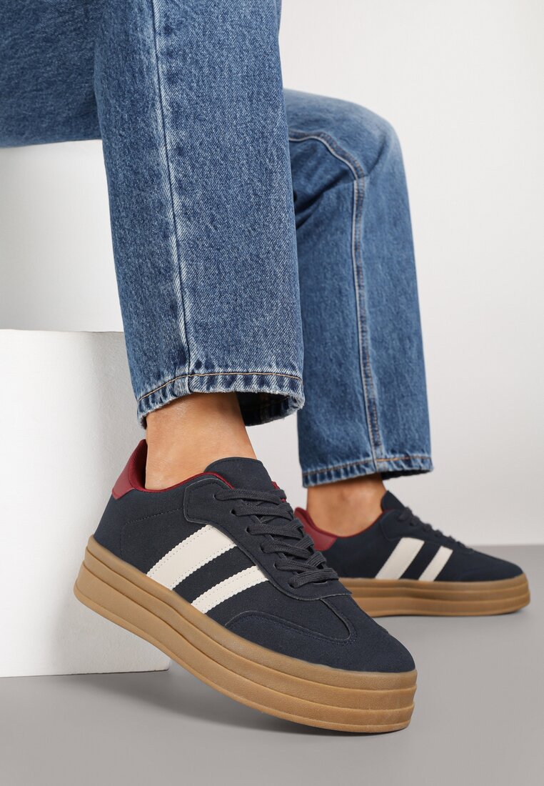 Niebieskie Sneakersy w Stylu Klasycznych Tenisówek na Platformie Nallania