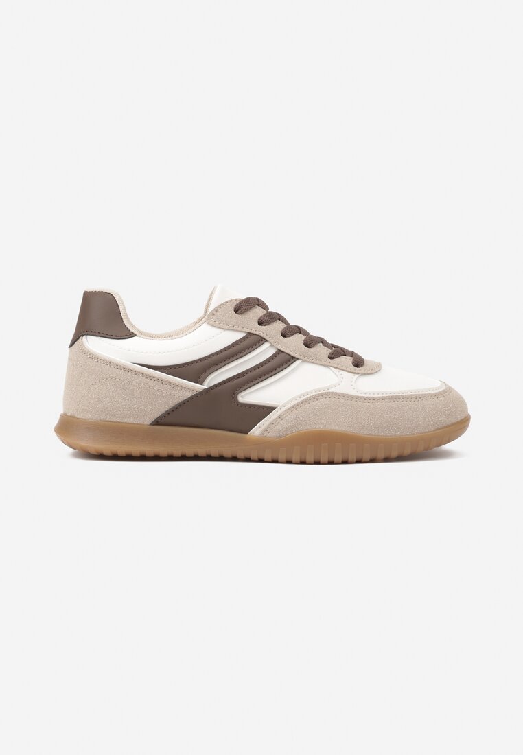 Ciemnobeżowe Sneakersy Tenisówki z Geometrycznym Motywem Fesindia