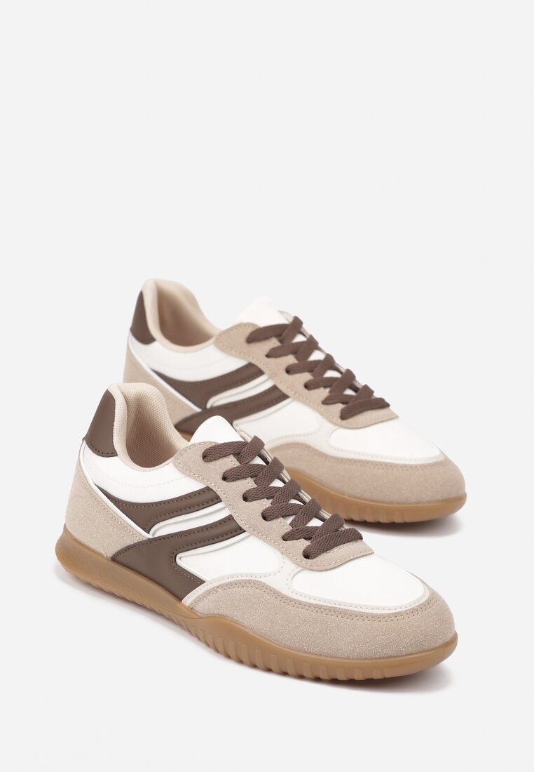 Ciemnobeżowe Sneakersy Tenisówki z Geometrycznym Motywem Fesindia