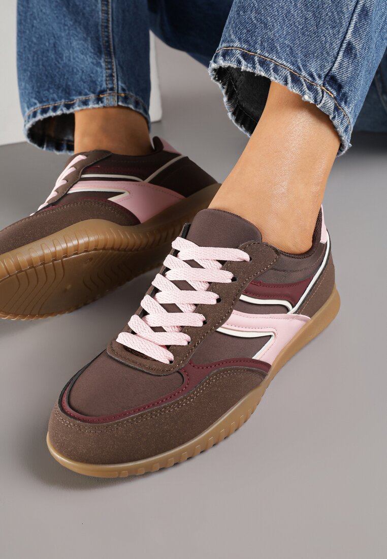 Brązowe Sneakersy Tenisówki z Geometrycznym Motywem Fesindia
