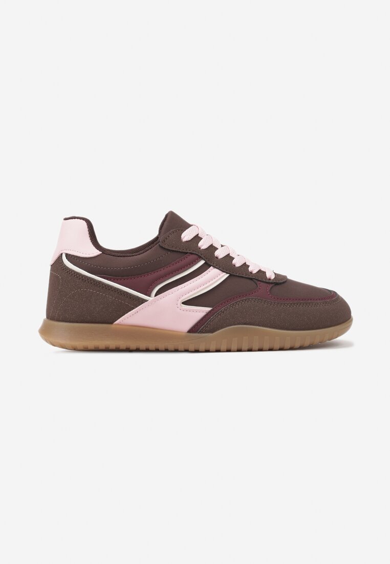 Brązowe Sneakersy Tenisówki z Geometrycznym Motywem Fesindia