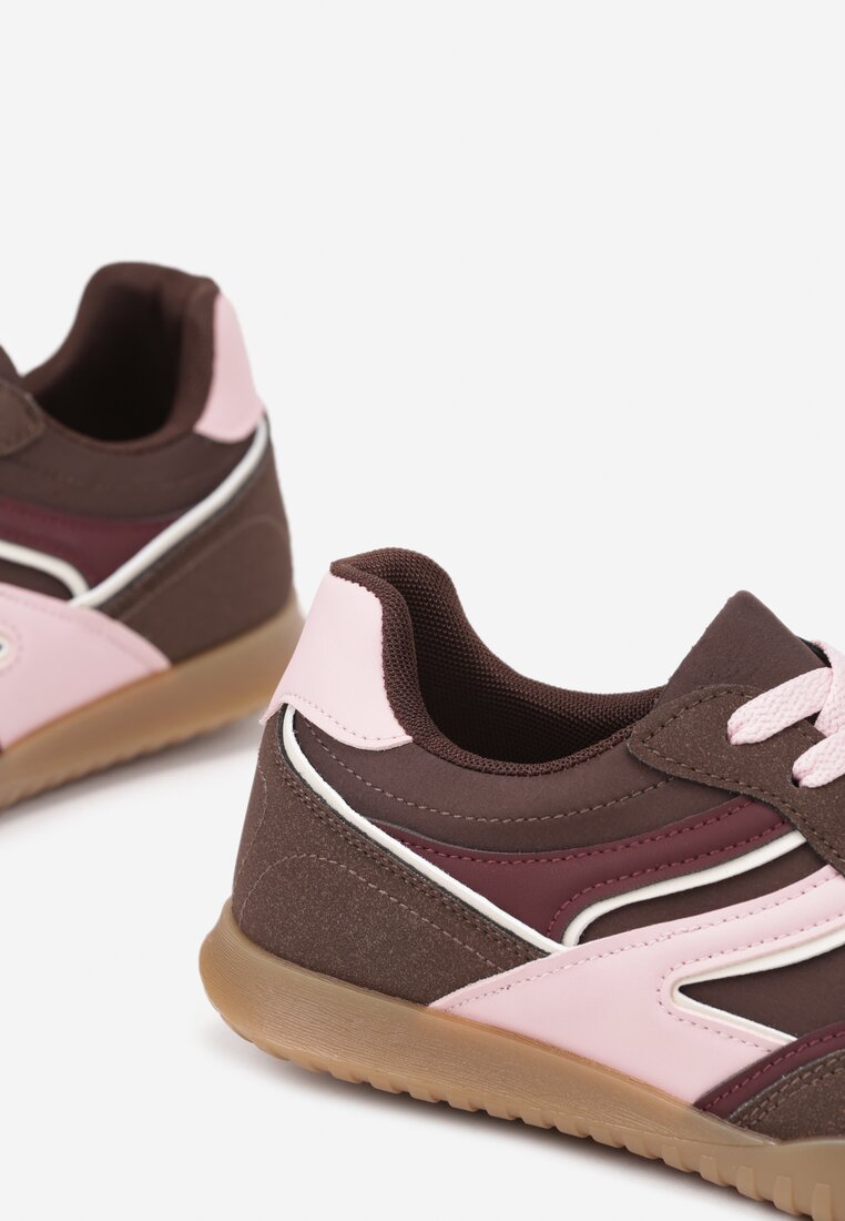 Brązowe Sneakersy Tenisówki z Geometrycznym Motywem Fesindia