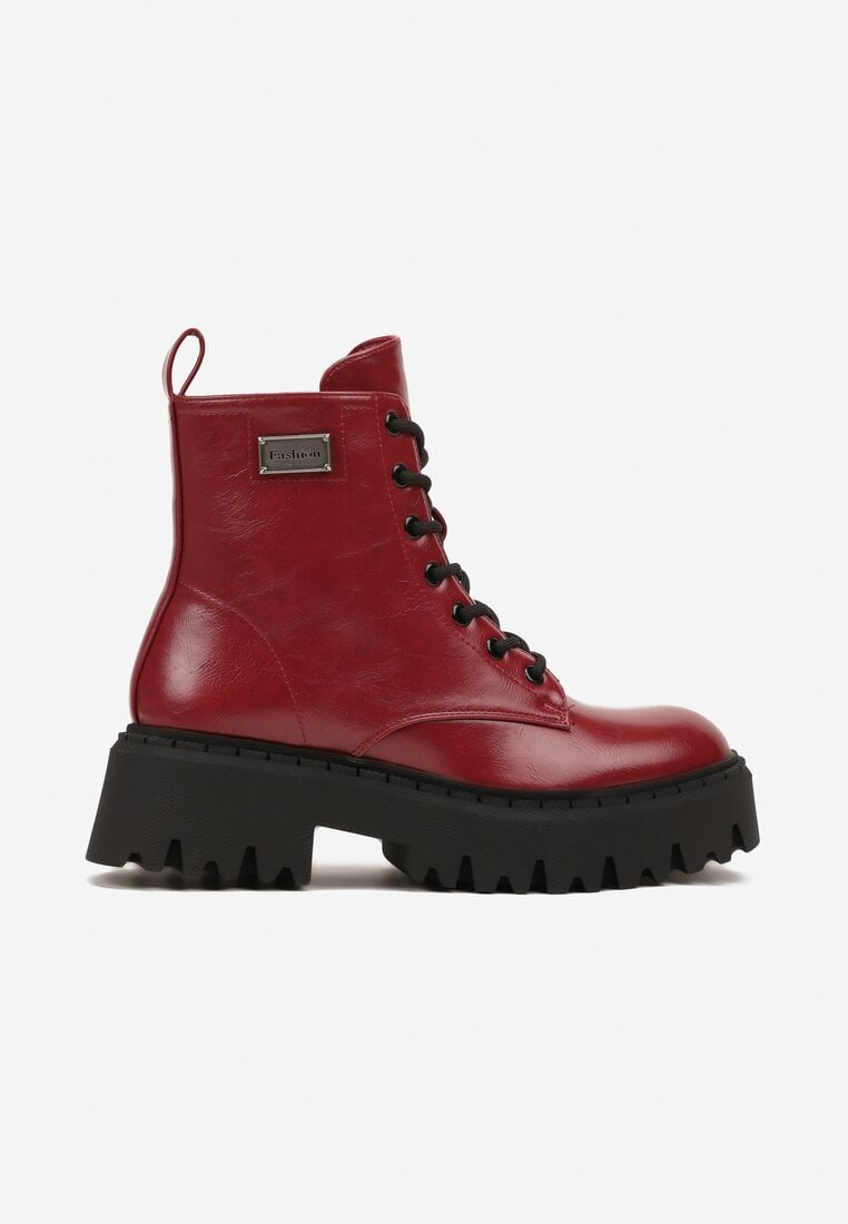 Czerwone Botki Workery w Stylu Basic z Aplikacją przy Cholewce Azelda