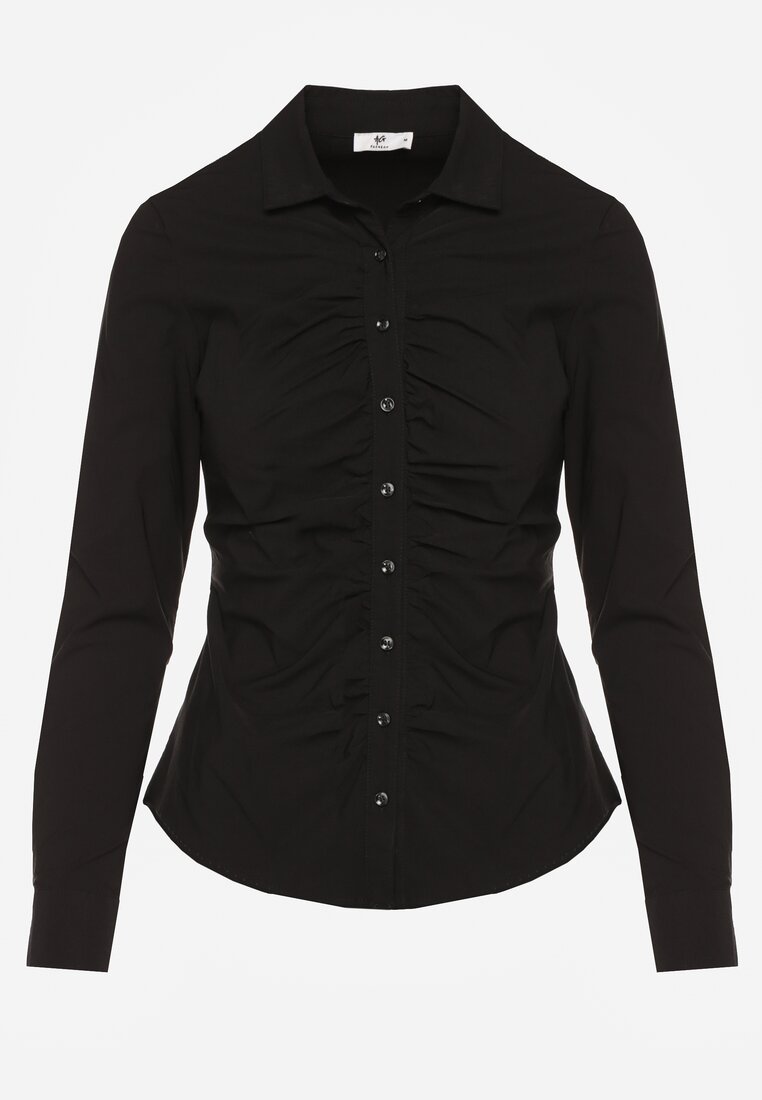 Czarna Marszczona Koszula z Bawełną Avenarie