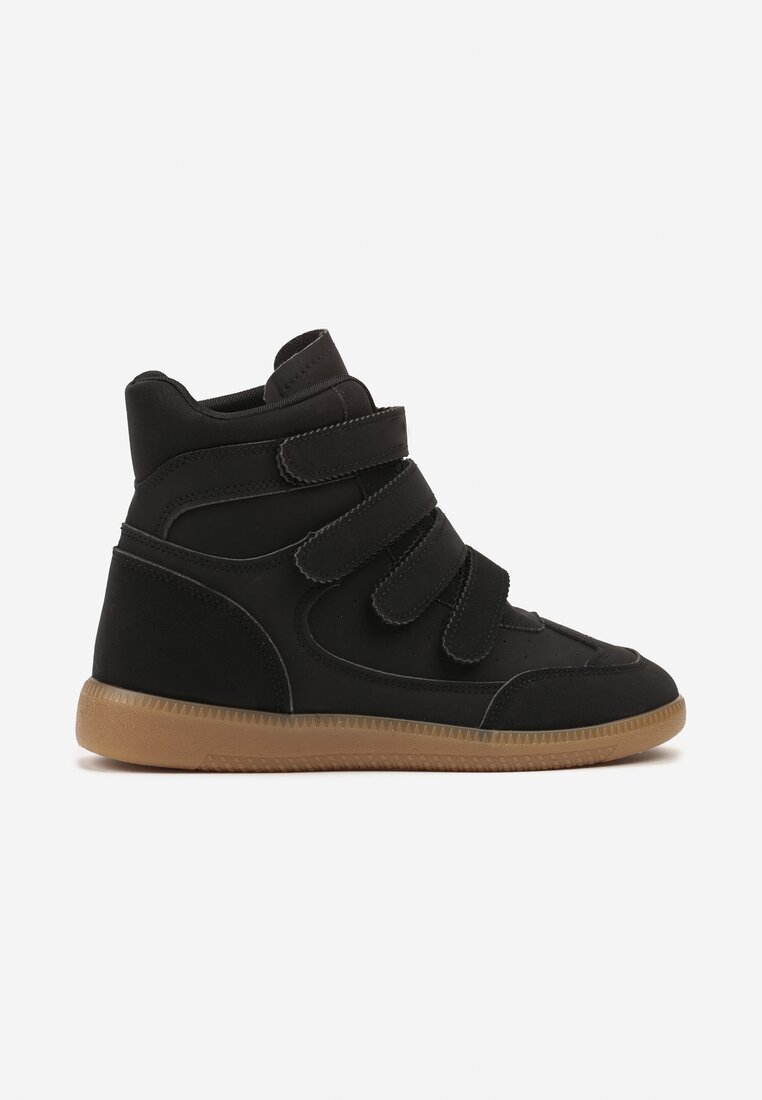 Czarne Sneakersy na Ukrytym Koturnie Ozdobione Przeszyciami Tlavie