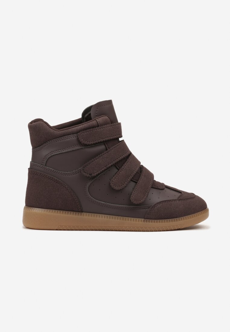 Brązowe Sneakersy na Ukrytym Koturnie Ozdobione Przeszyciami Tlavie