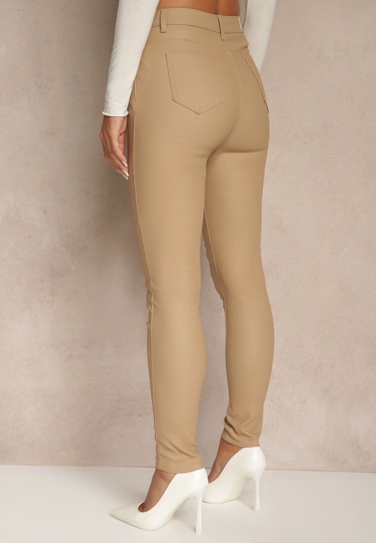 Beżowe Casualowe Spodnie Skinny o Modelującym Fasonie Elovi