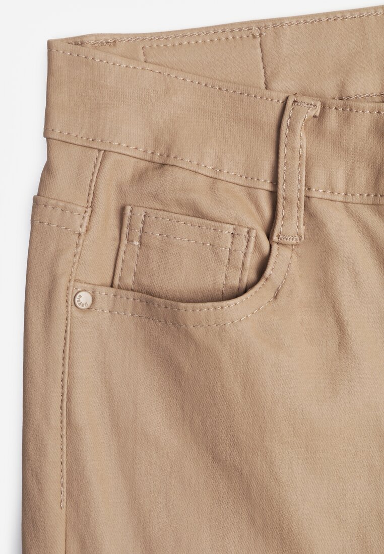 Beżowe Casualowe Spodnie Skinny o Modelującym Fasonie Elovi