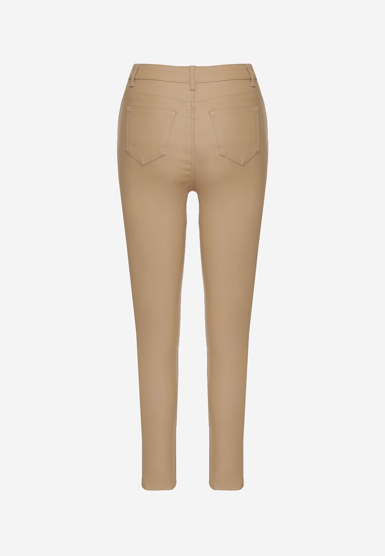 Beżowe Casualowe Spodnie Skinny o Modelującym Fasonie Elovi