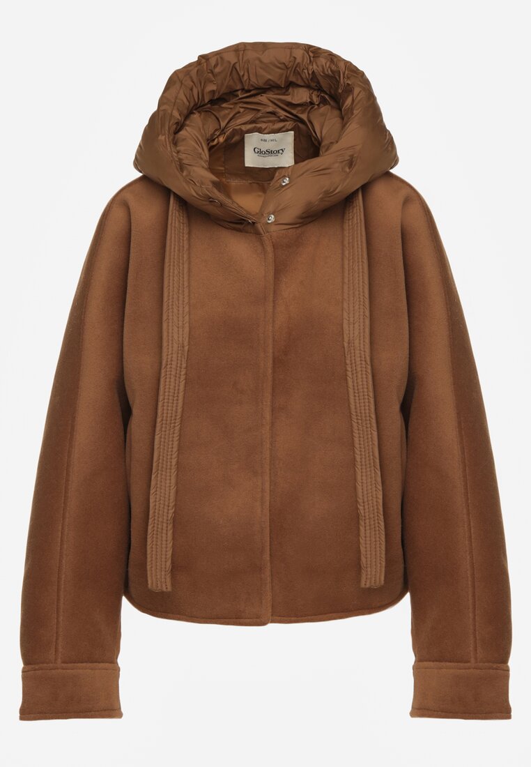 Brązowa Nietoperzowa Kurtka Przejściowa z Kapturem Amiree