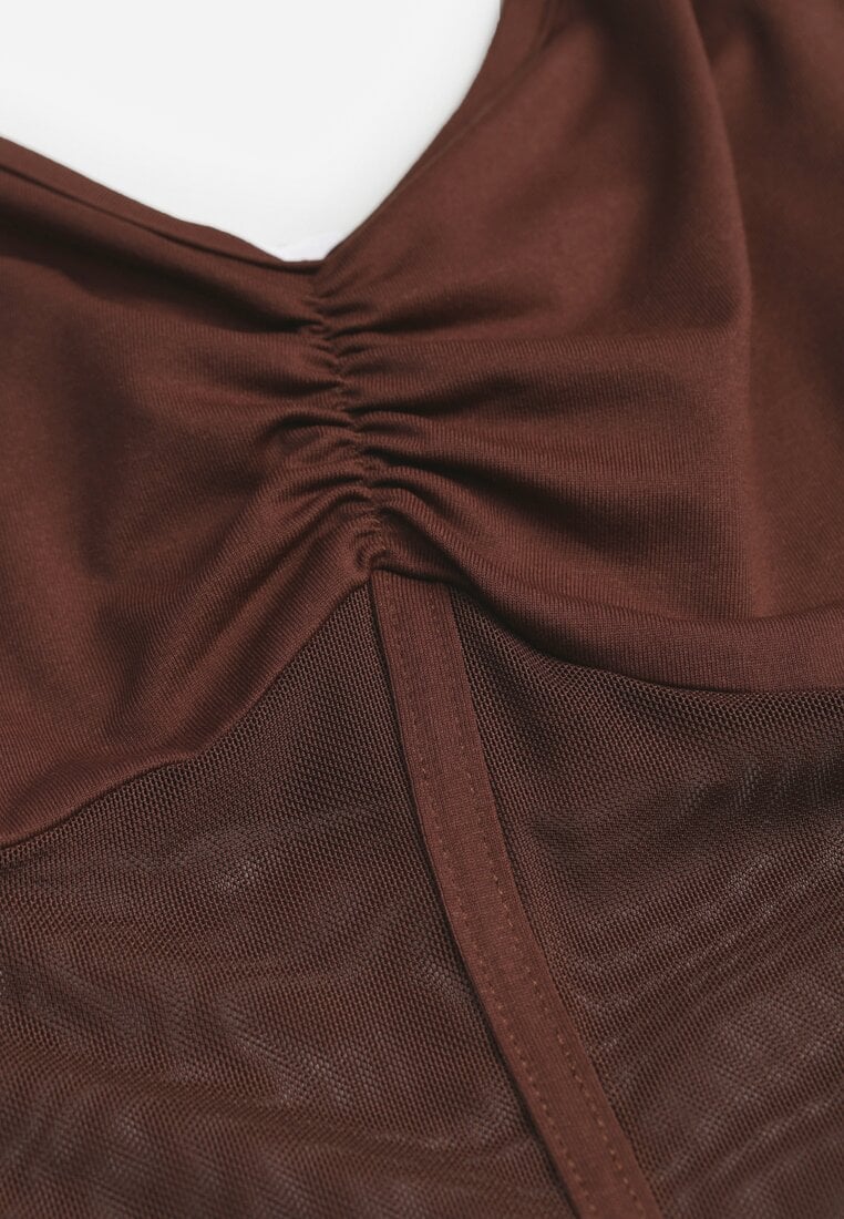 Brązowe Body Vices o Fasonie Longsleeve z Dekoltem w Kształcie V Asstre