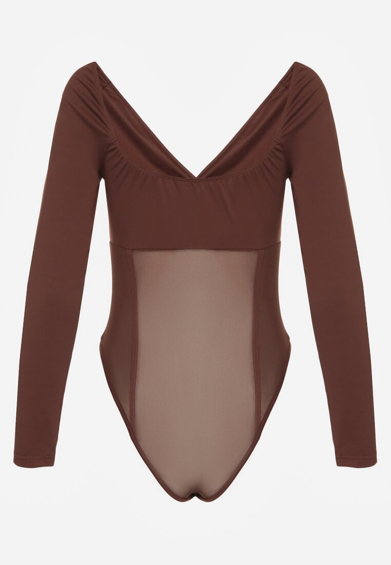 Brązowe Body Vices o Fasonie Longsleeve z Dekoltem w Kształcie V Asstre