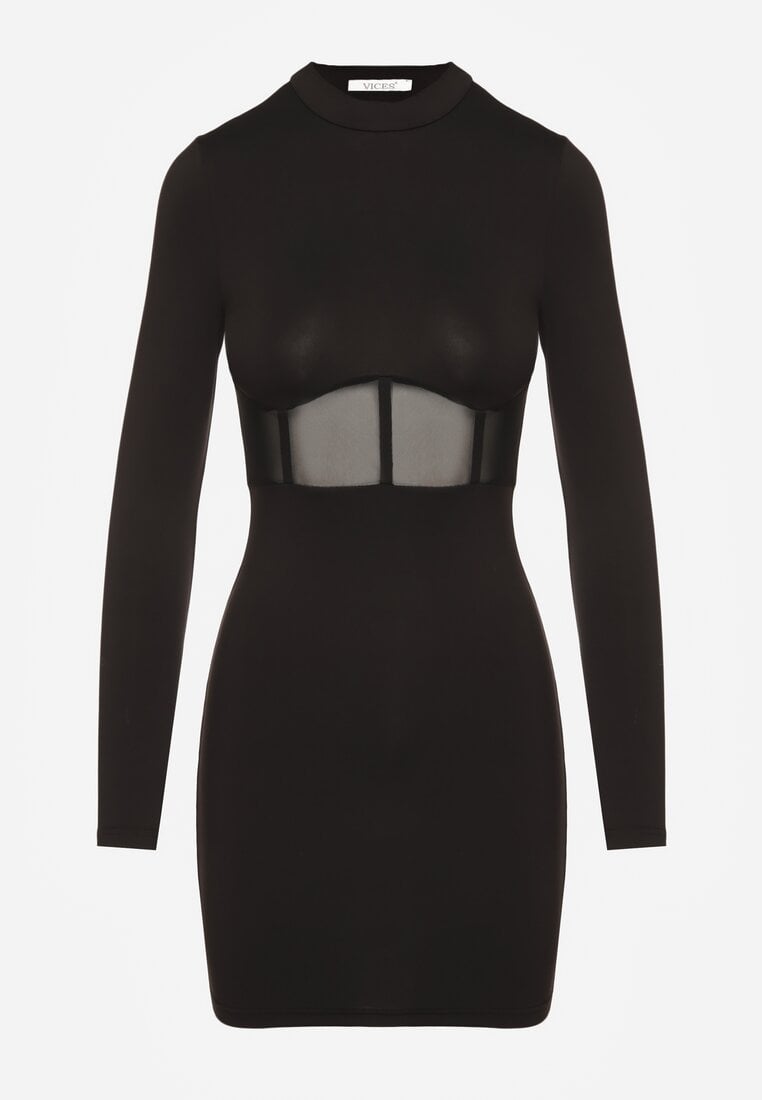 Czarna Sukienka Vices Bodycon z Transparentną Wstawką Typu Gorset Necotte