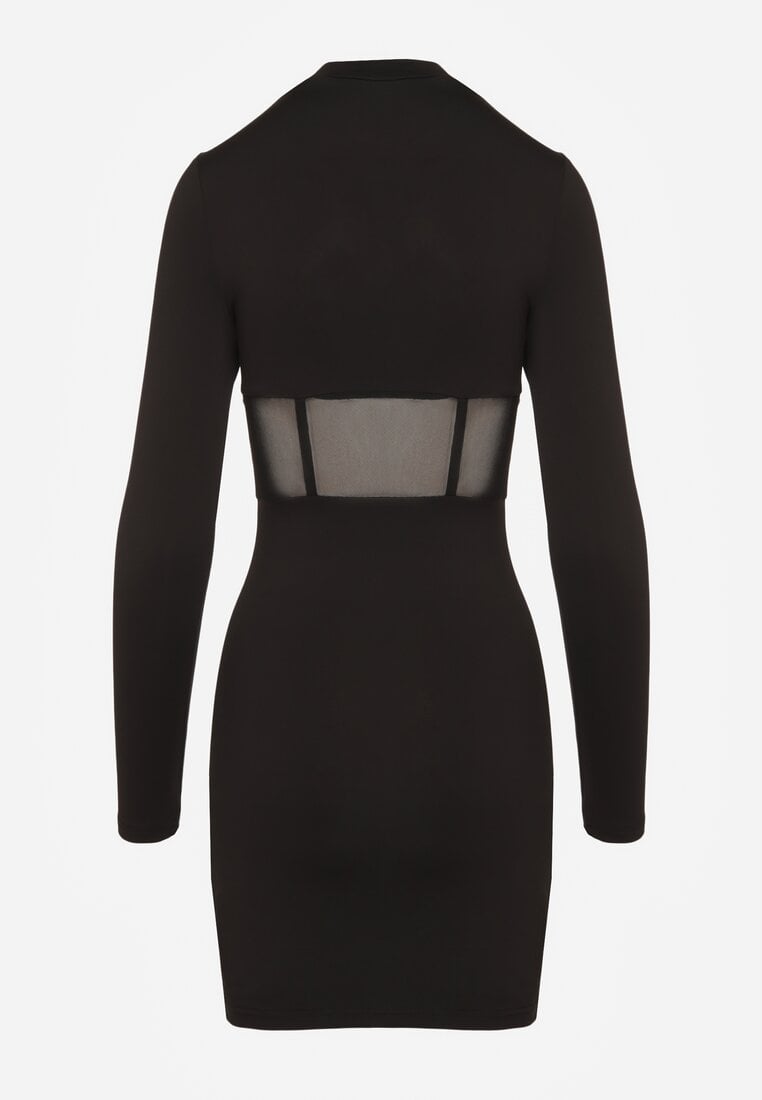 Czarna Sukienka Vices Bodycon z Transparentną Wstawką Typu Gorset Necotte