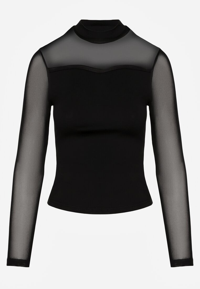 Czarna Bluzka Golf Vices z Przezroczystymi Rękawami Kariale