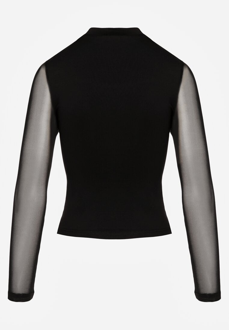 Czarna Bluzka Golf Vices z Przezroczystymi Rękawami Kariale