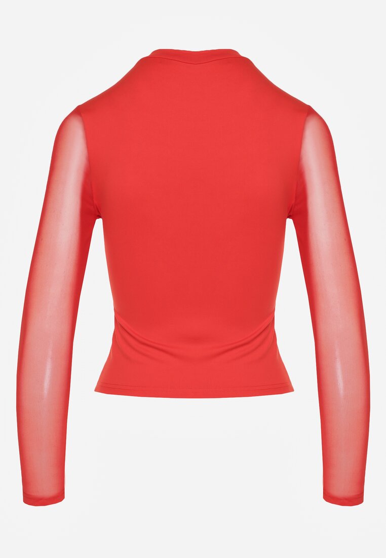 Czerwona Bluzka Golf Vices z Przezroczystymi Rękawami Kariale